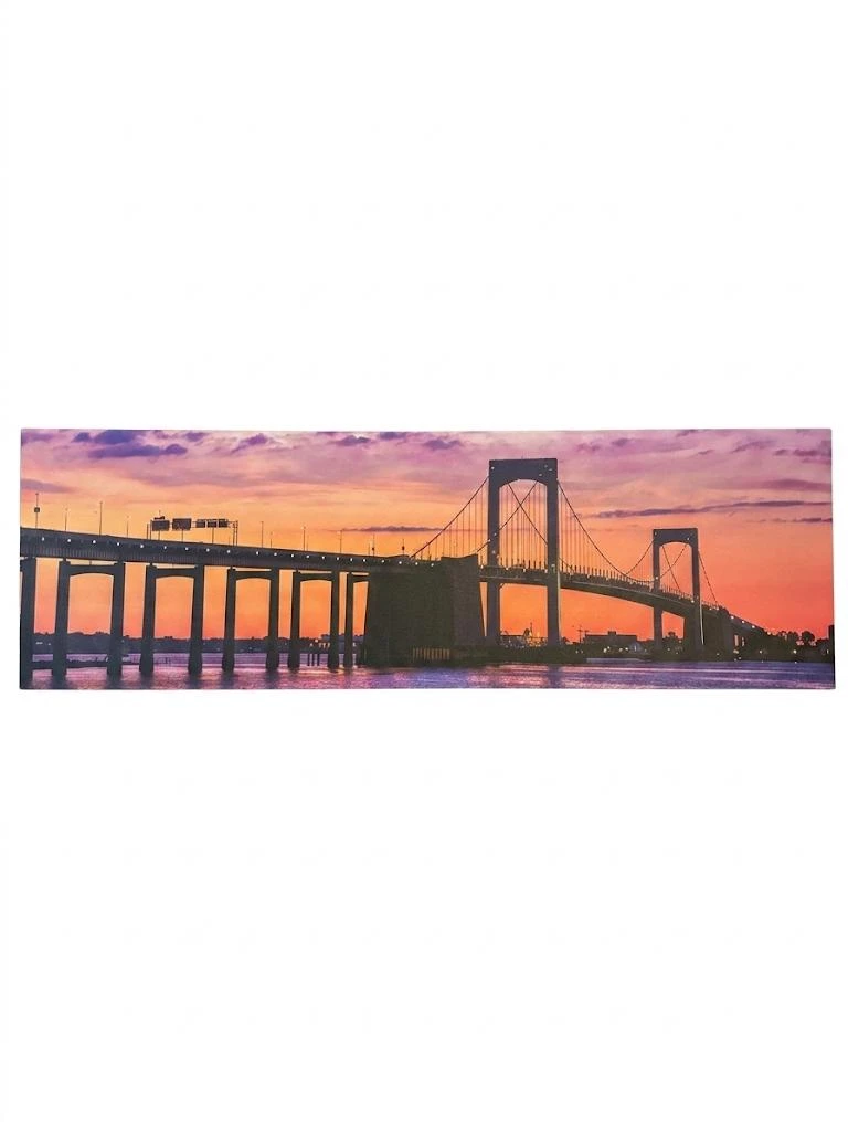 Sunset over suspension bridge wall art