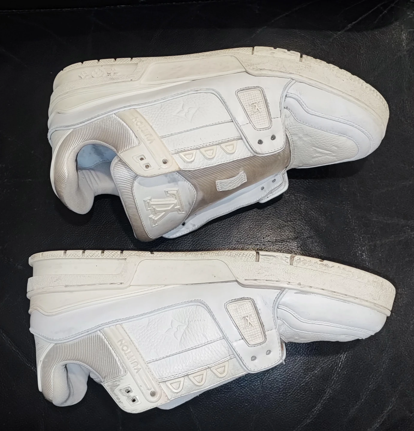 Louis Vuitton White Leather Sneakers, Men Size 10, USED - photo 3