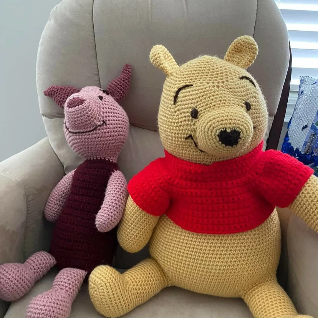 Hand-crocheted Winnie the Pooh and Piglet plush toys