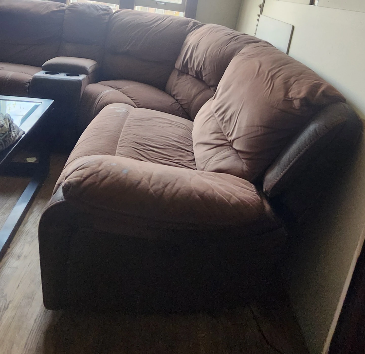 Brown Sectional Couch with Recliner - photo 2