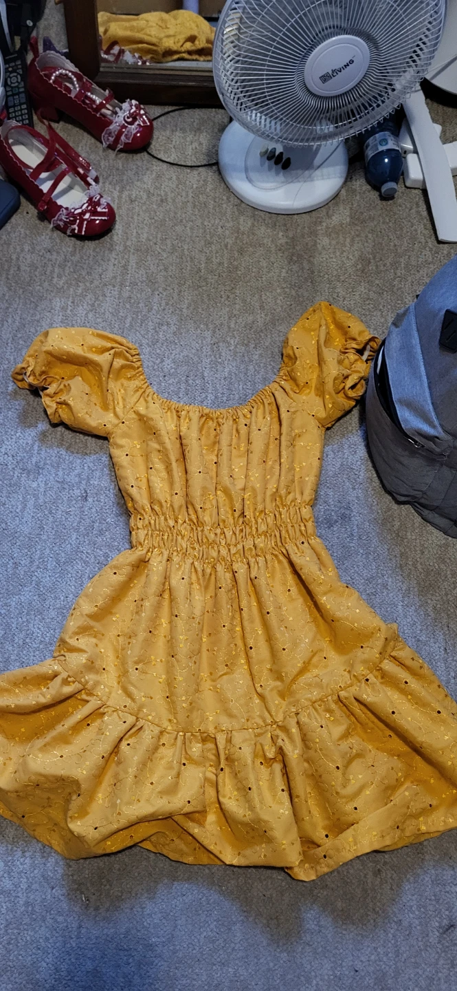 Girls Yellow Puff Sleeve Ruffle Dress