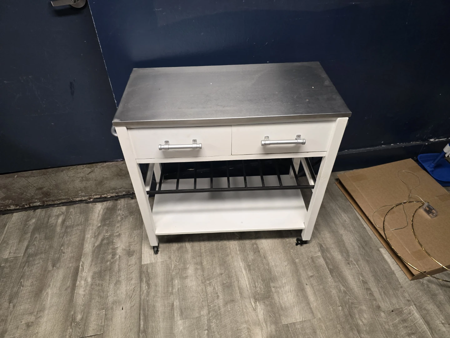 White Kitchen Cart with Stainless Steel Top - photo 2