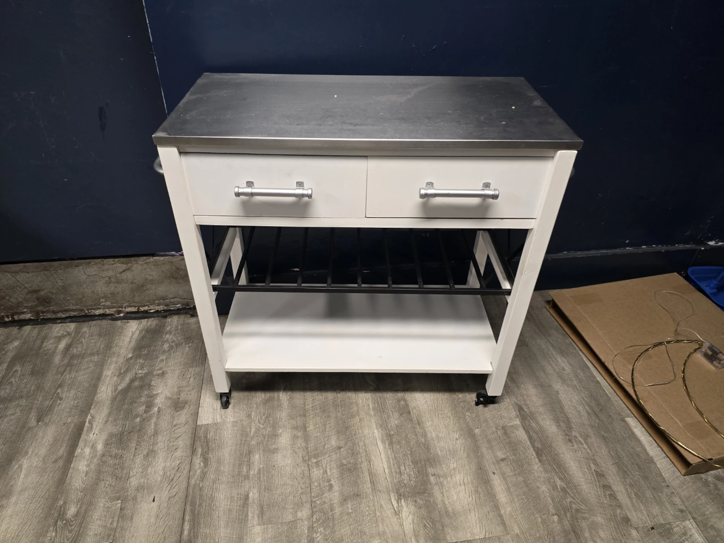 White Kitchen Cart with Stainless Steel Top - photo 3