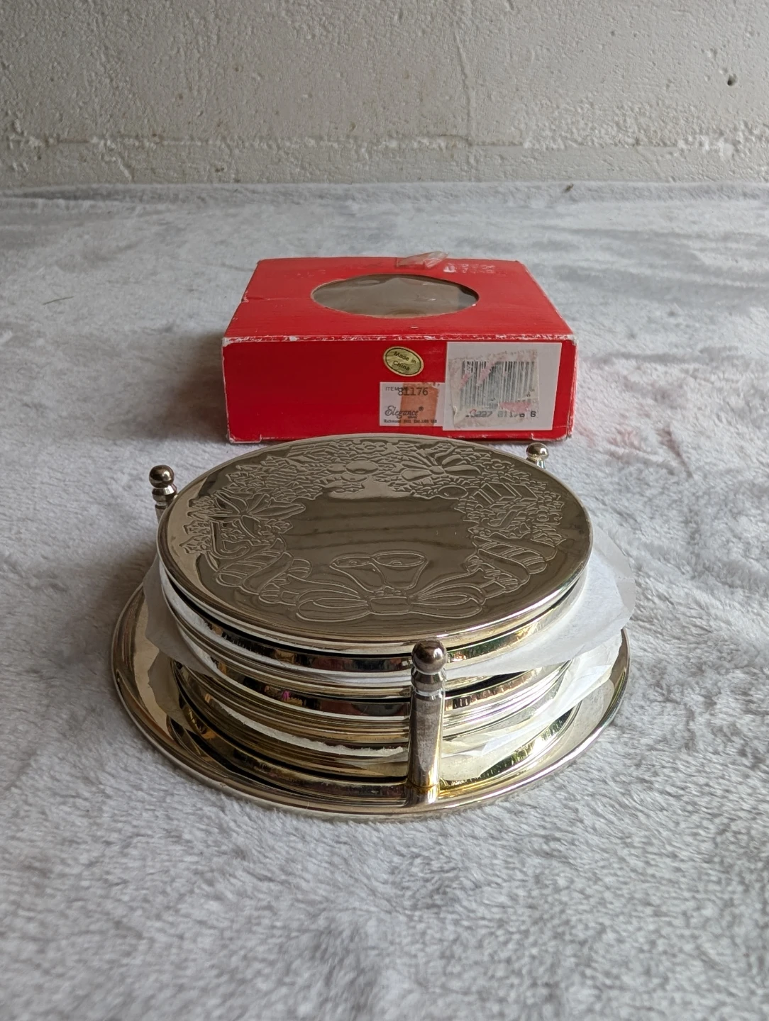 Elegance Silver Plated Steel Coasters Set with Holder