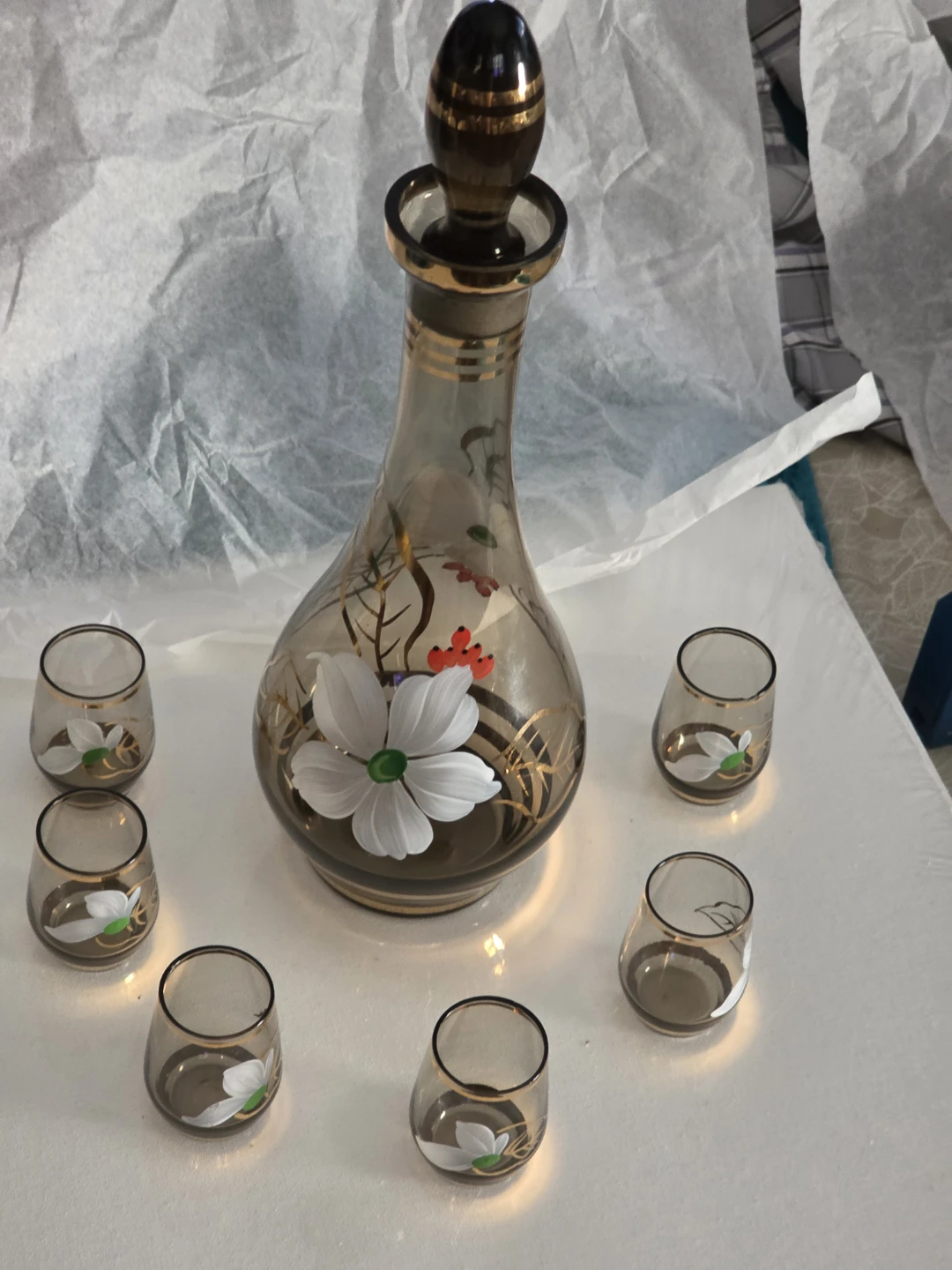Hand painted vase and glasses