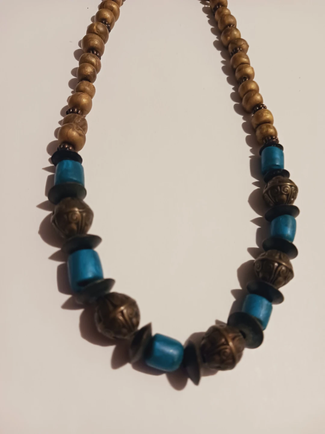 Beaded Necklace with Blue and Bronze Beads - photo 3