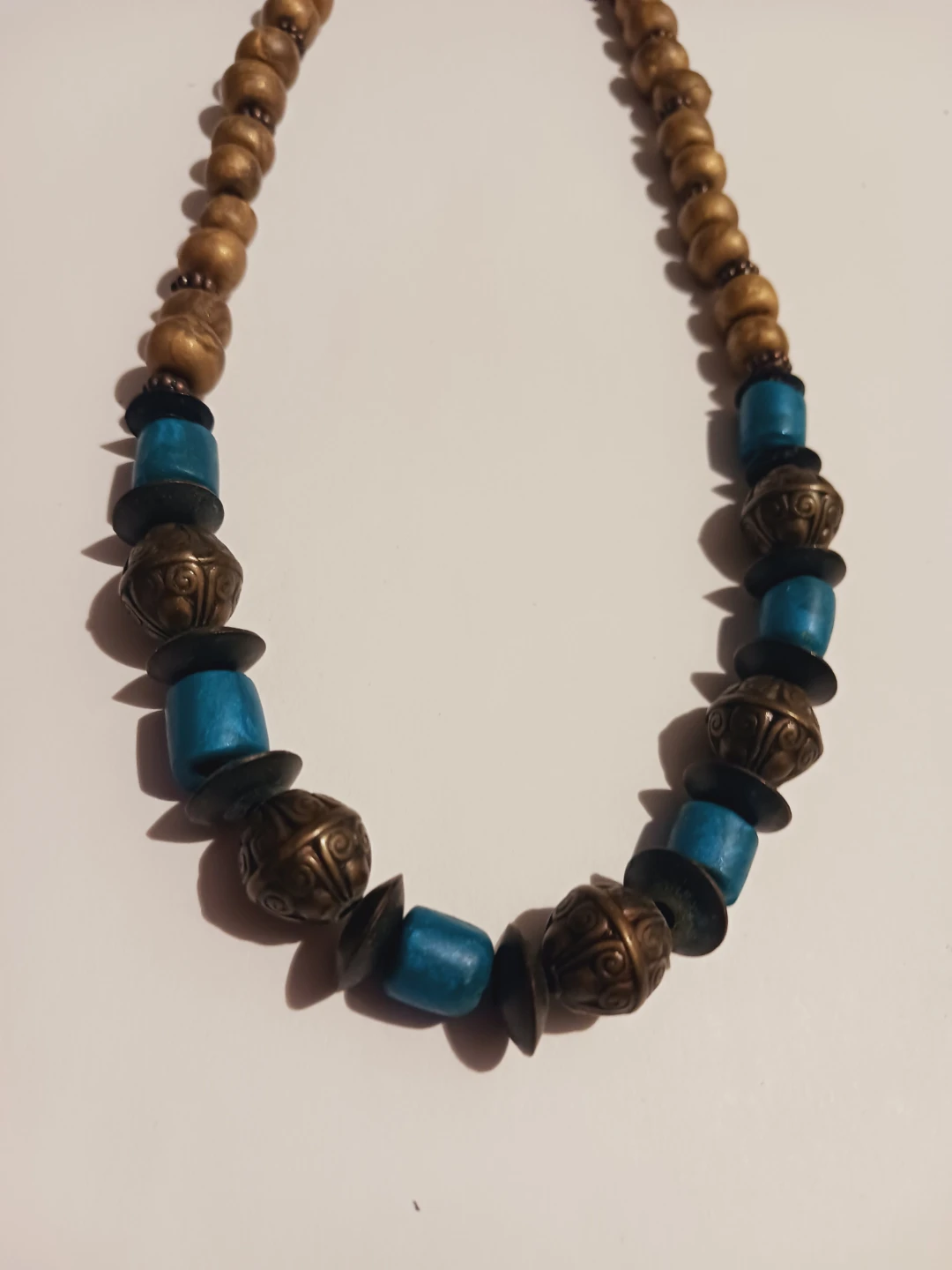 Beaded Necklace with Blue and Bronze Beads - photo 5
