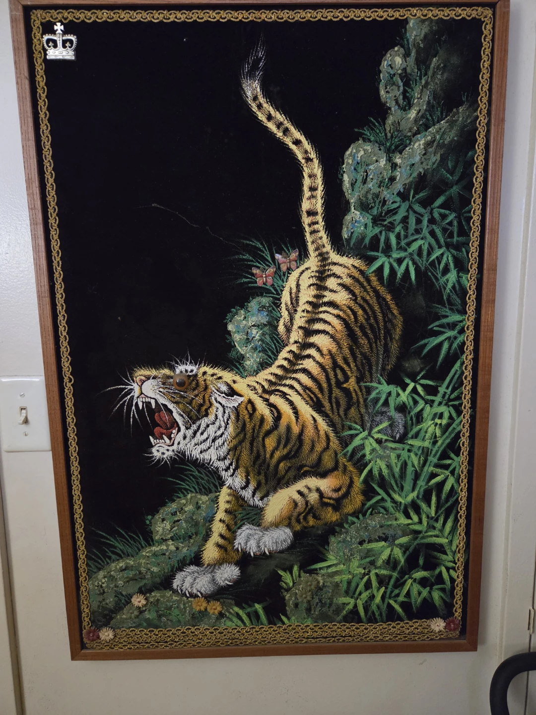 Framed Velvet Art Tiger Painting