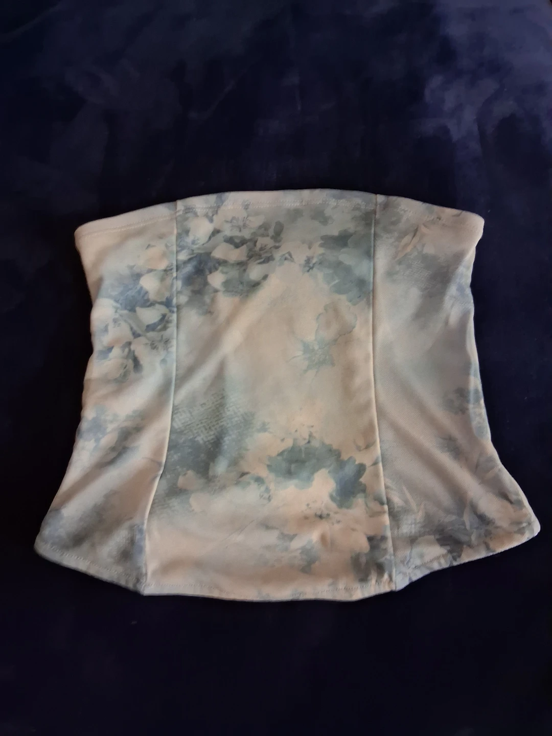 Women's Smocked Tube Top - Blue & White Floral Print