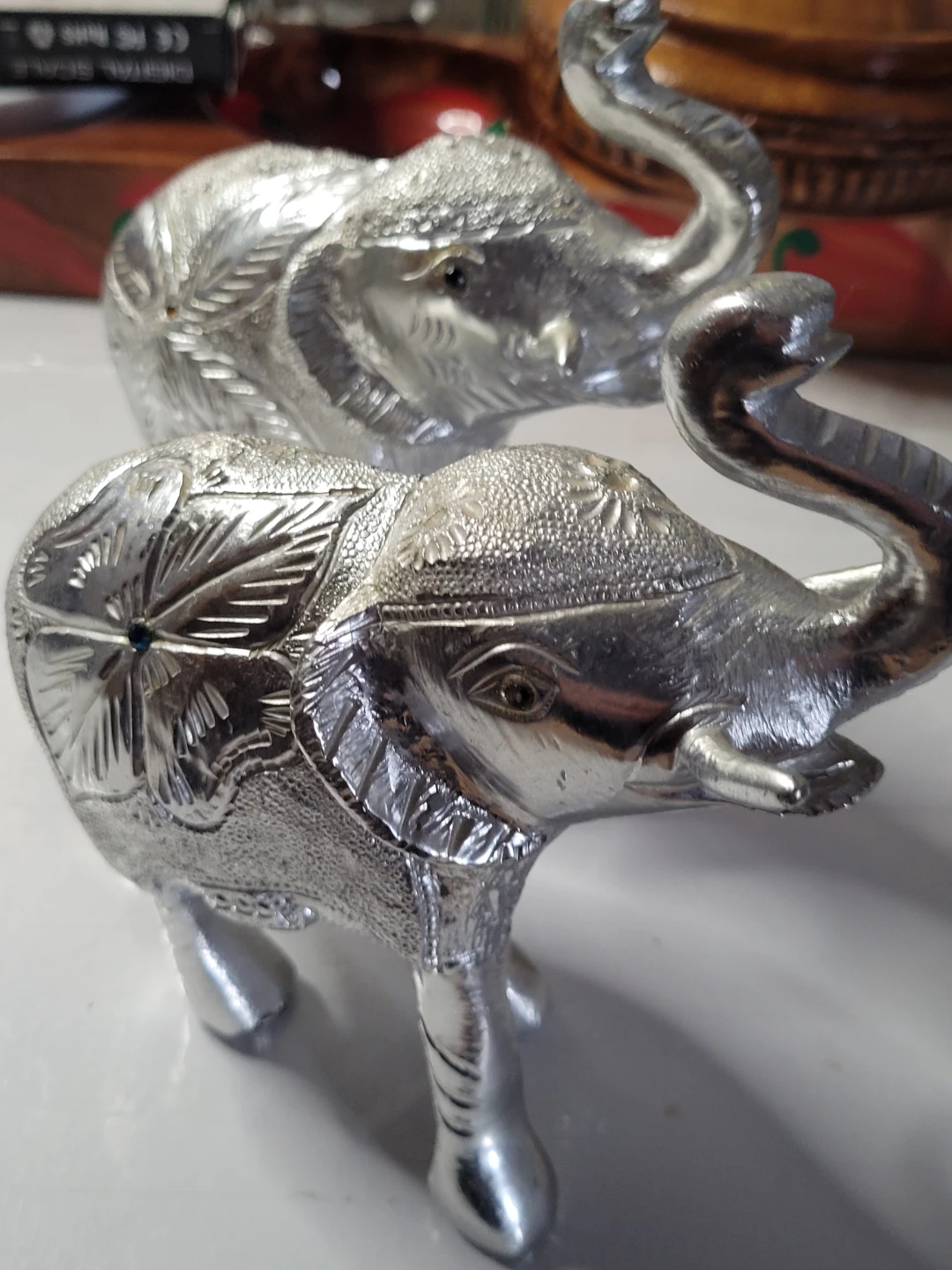 Silver Elephant Figurines (Set of 2)