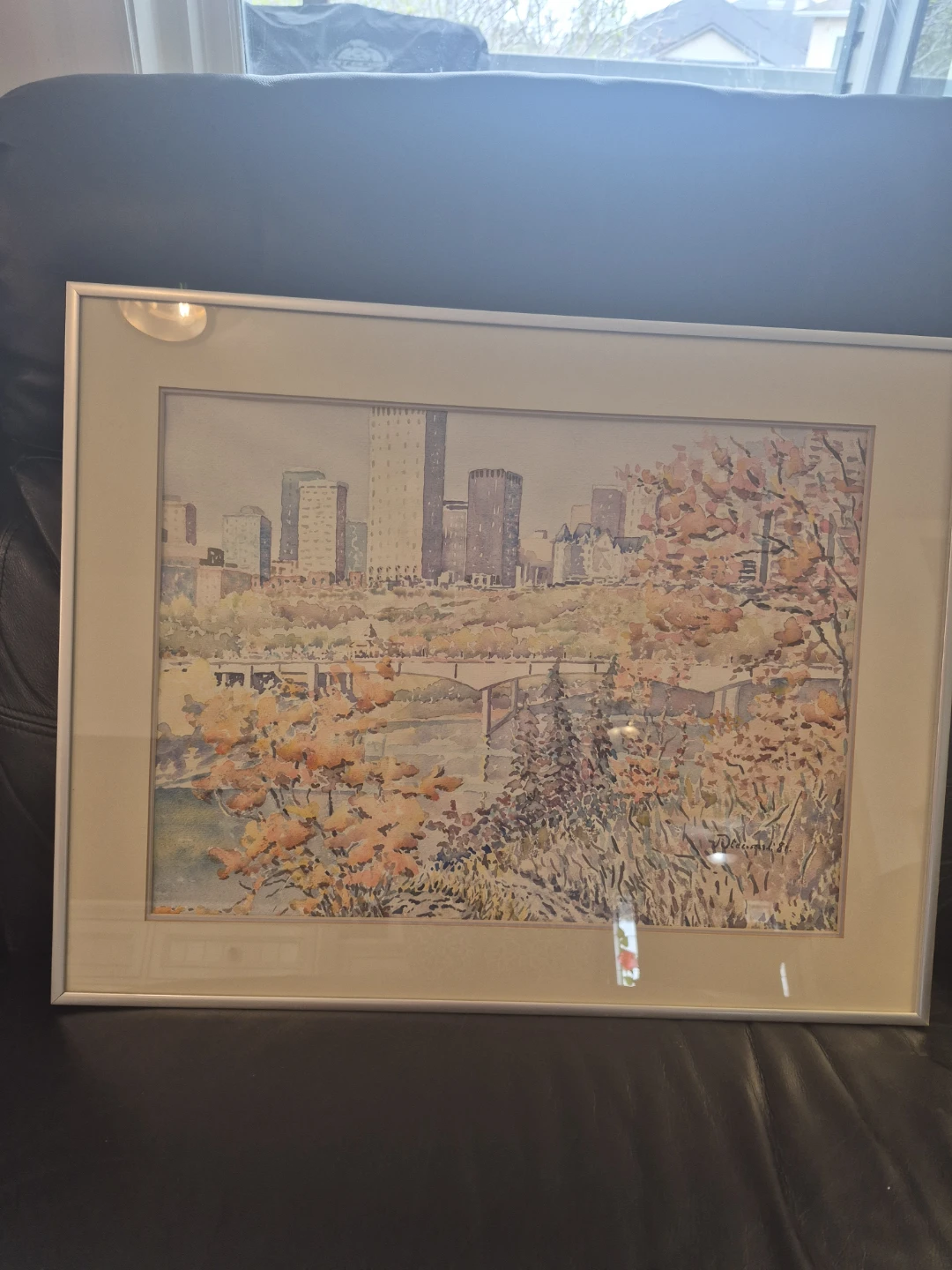 Framed Watercolor Edmonton Cityscape Painting 23w x18.5 h - photo 3