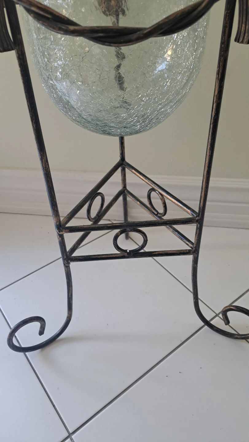 Crackle Glass Vase with Metal Stand and Tassels - photo 2