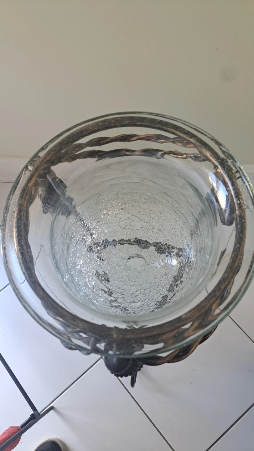 Crackle Glass Vase with Metal Stand and Tassels - photo 4