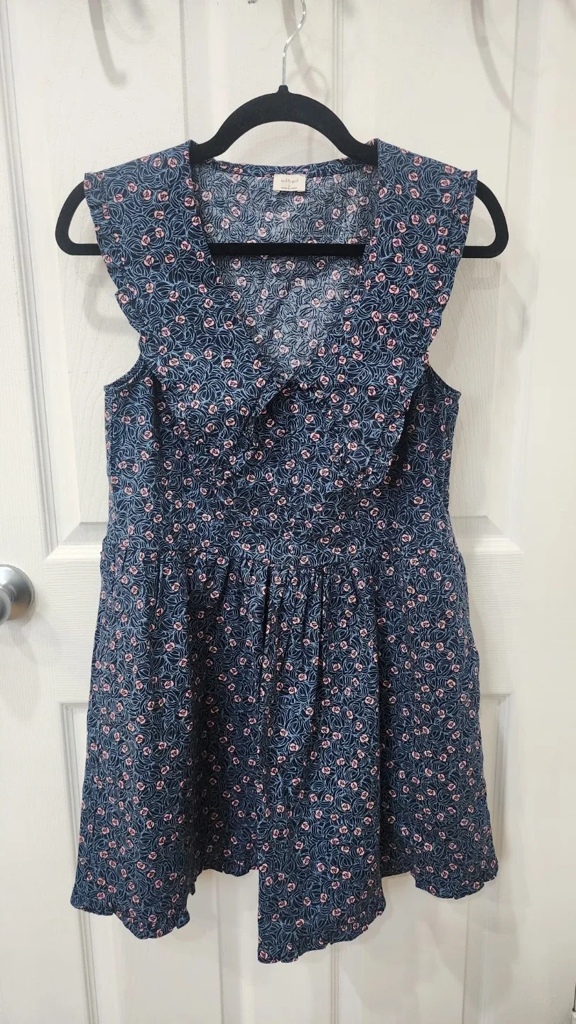 Wilfred Navy Floral Ruffle Collar Dress