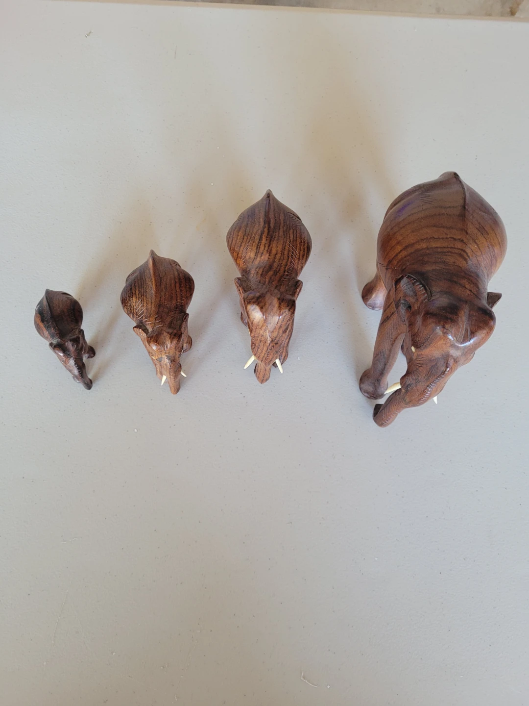Set of 4 Wooden Elephant Figurines