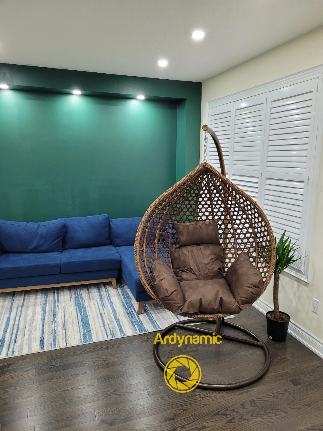 Wicker Hanging Egg Chair with Brown Cushions - photo 3