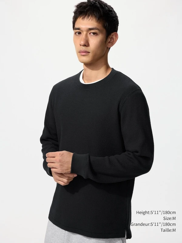 Black Waffle Knit Long Sleeve