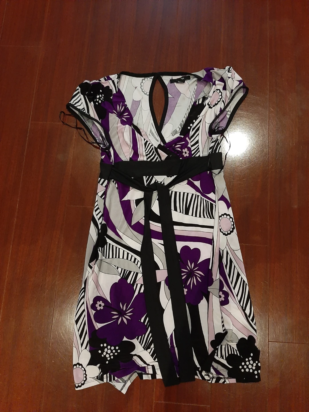 Women's Short Sleeve Floral Print Dress - Medium
