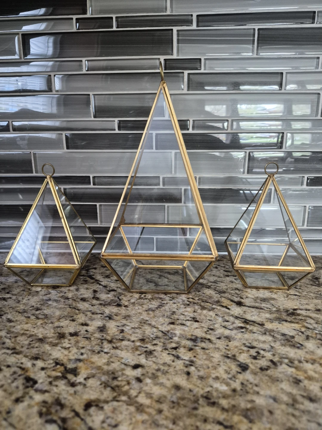 Geometric Glass Terrarium Set - Gold Tone