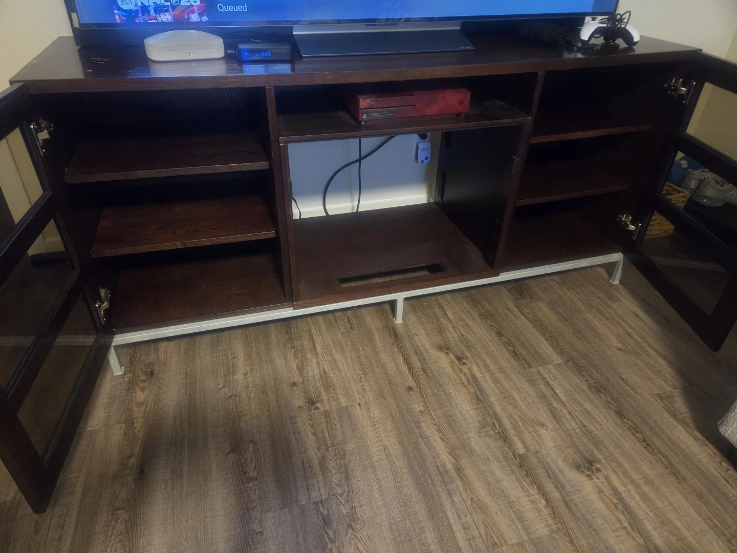Dark Wood Entertainment Stand with Glass Doors - photo 2