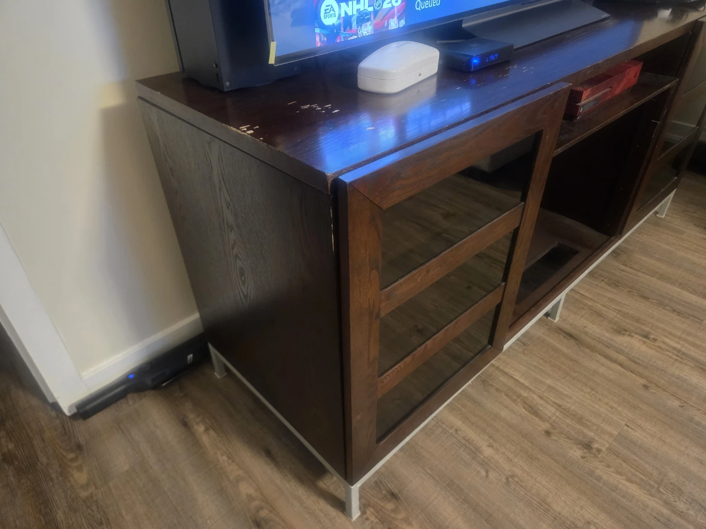 Dark Wood Entertainment Stand with Glass Doors - photo 3
