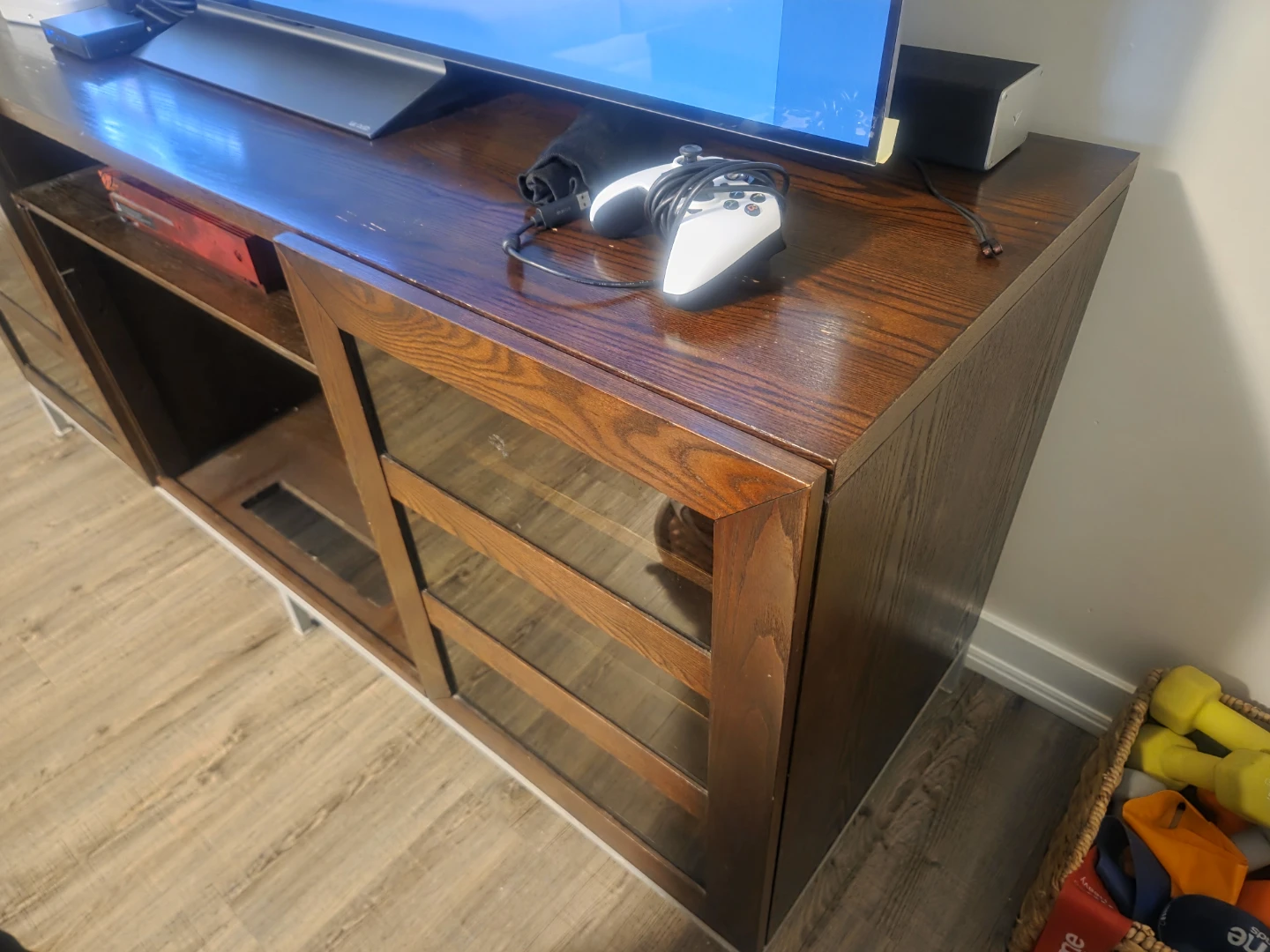 Dark Wood Entertainment Stand with Glass Doors - photo 4