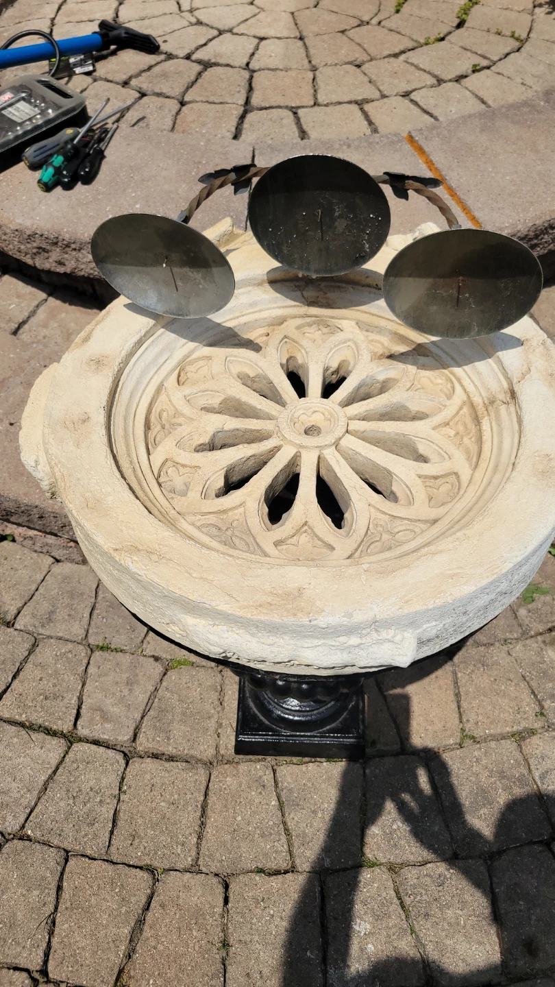 Ornate Stone Pedestal with 3 Candle Holders - photo 3
