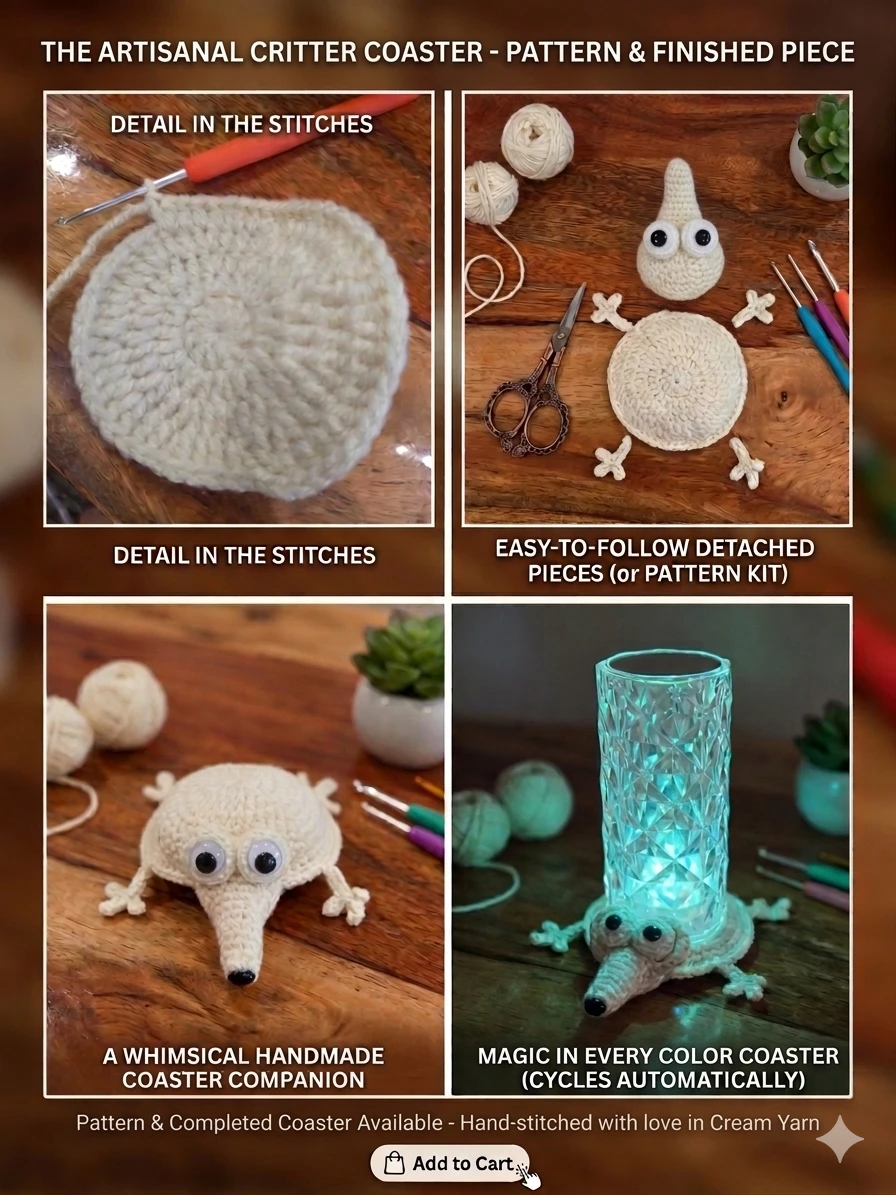 The Artisanal Critter Coaster - Cream Yarn
