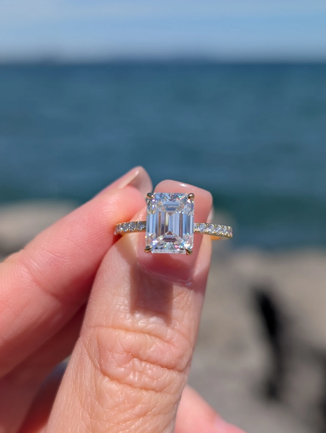 3ct Emerald Cut Moissanite Engagement Ring | 925 Sterling Silver