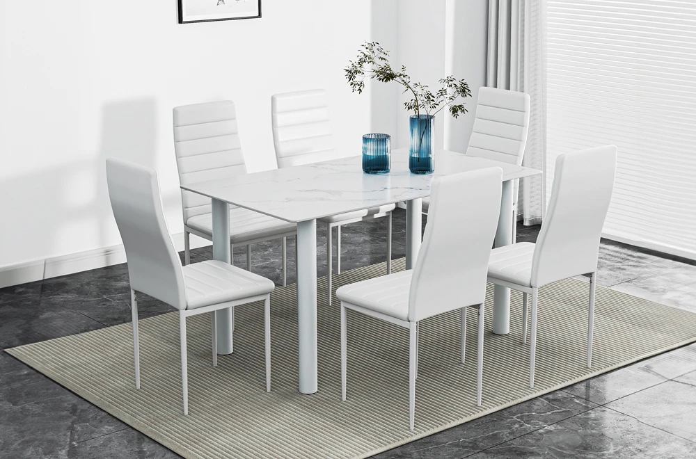 White Dining Set with 6 Chairs