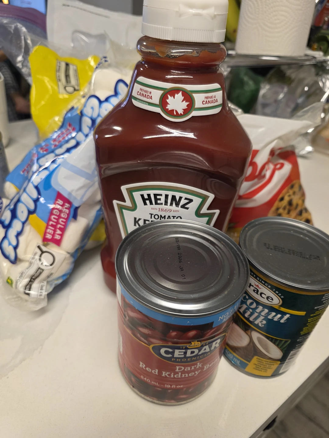 Heinz Ketchup, Cedar Red Kidney Beans, and Grace Coconut Milk