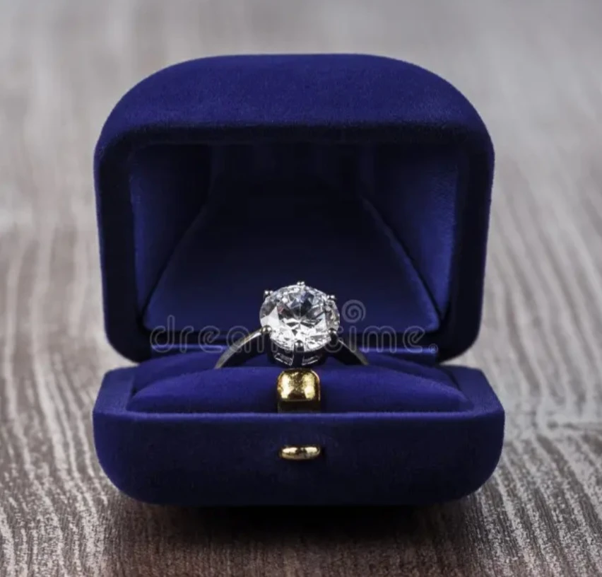 Diamond Engagement Ring in Blue Velvet Box