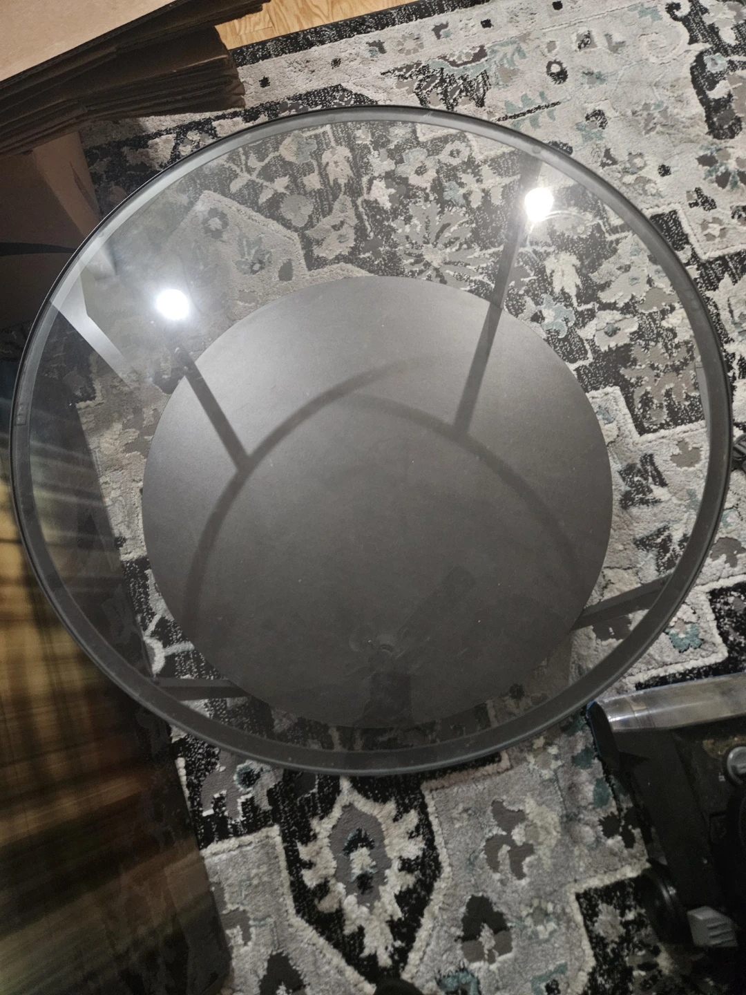 Round Glass Coffee Table with Lower Shelf