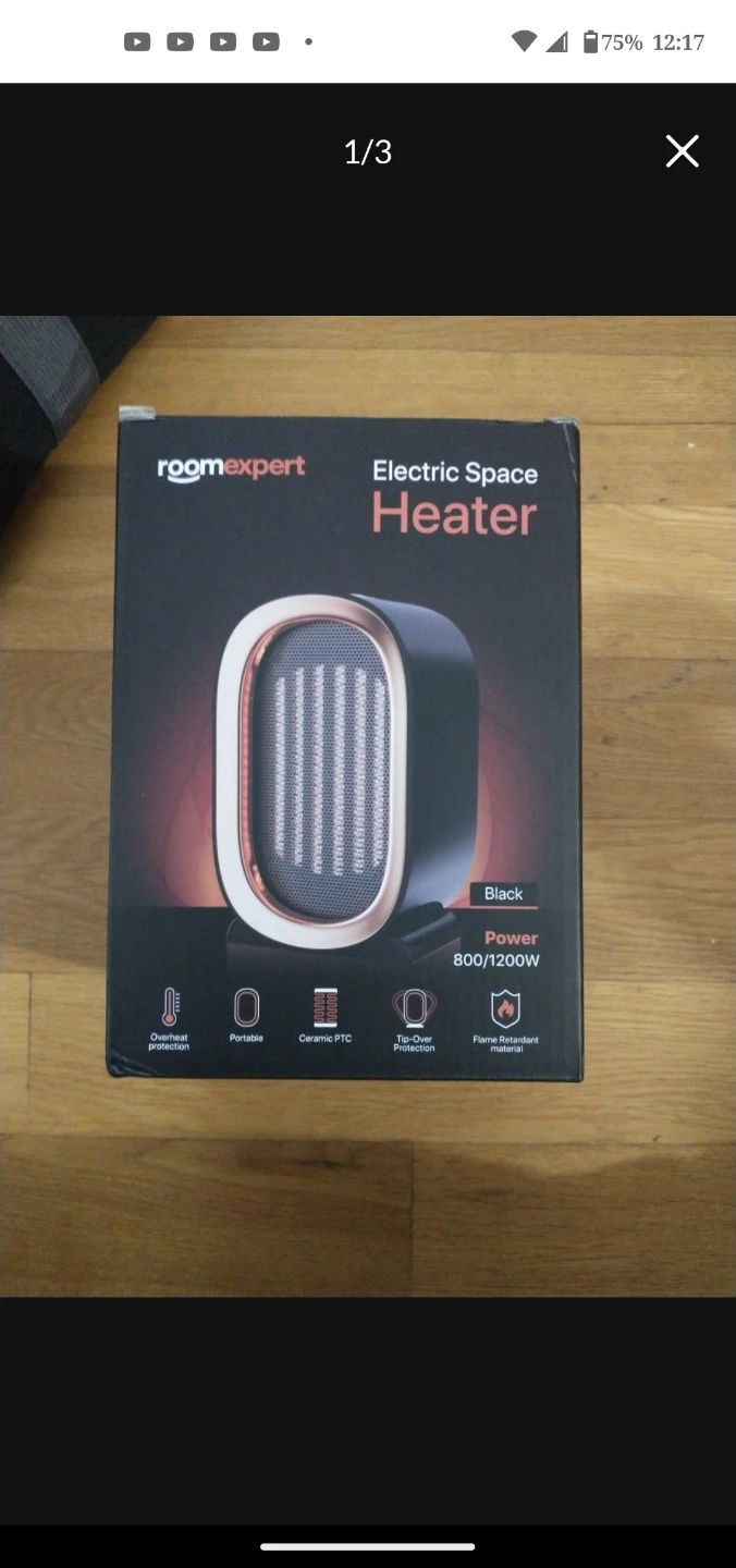 RoomExpert Electric Space Heater - Black 800W/1200W