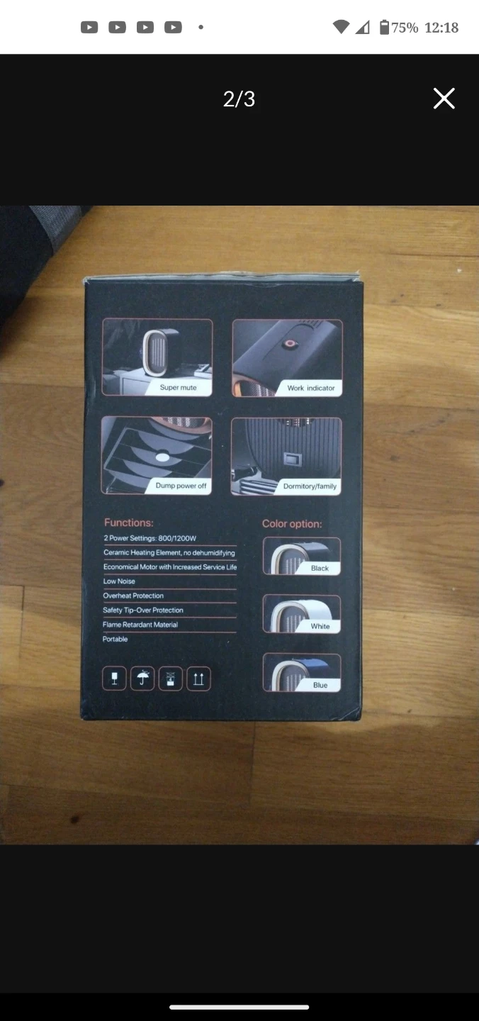 RoomExpert Electric Space Heater - Black 800W/1200W - photo 3