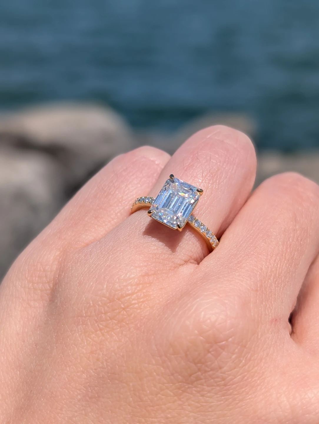 3ct Emerald Cut Moissanite Engagement Ring | 925 Sterling Silver - photo 2