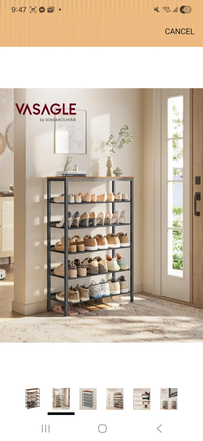 VASAGLE 6 Tier Shoe Rack - Industrial Style - photo 2