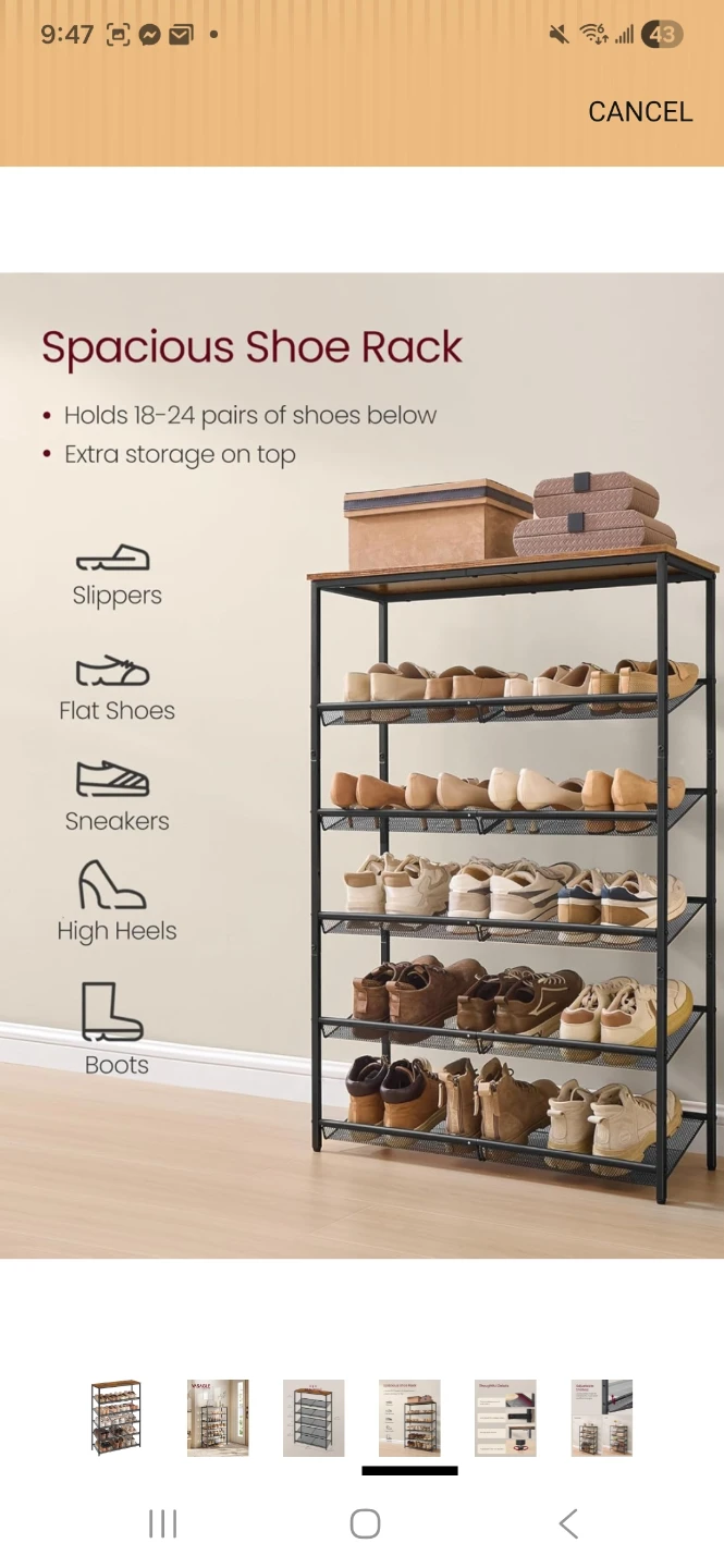 VASAGLE 6 Tier Shoe Rack - Industrial Style - photo 5
