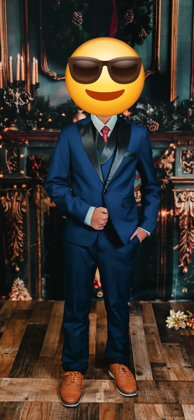 Blue Tuxedo Suit with Black Lapels