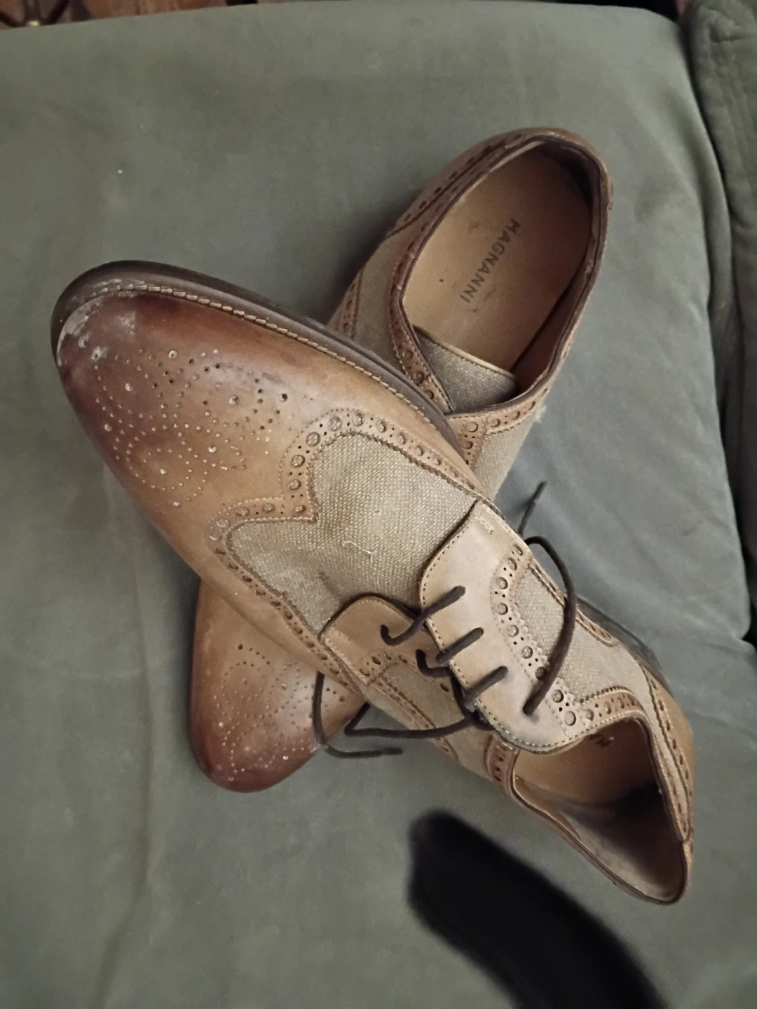Magnanni Men's Leather & Canvas Wingtip Oxford Shoes, sz. 13 - photo 2