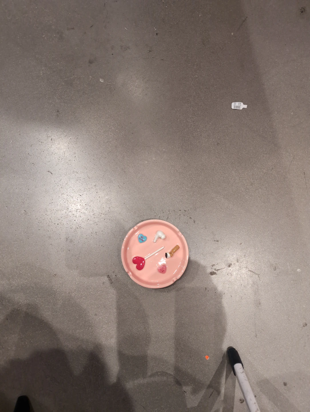 Pink Ashtray with Heart and Earbud Charms