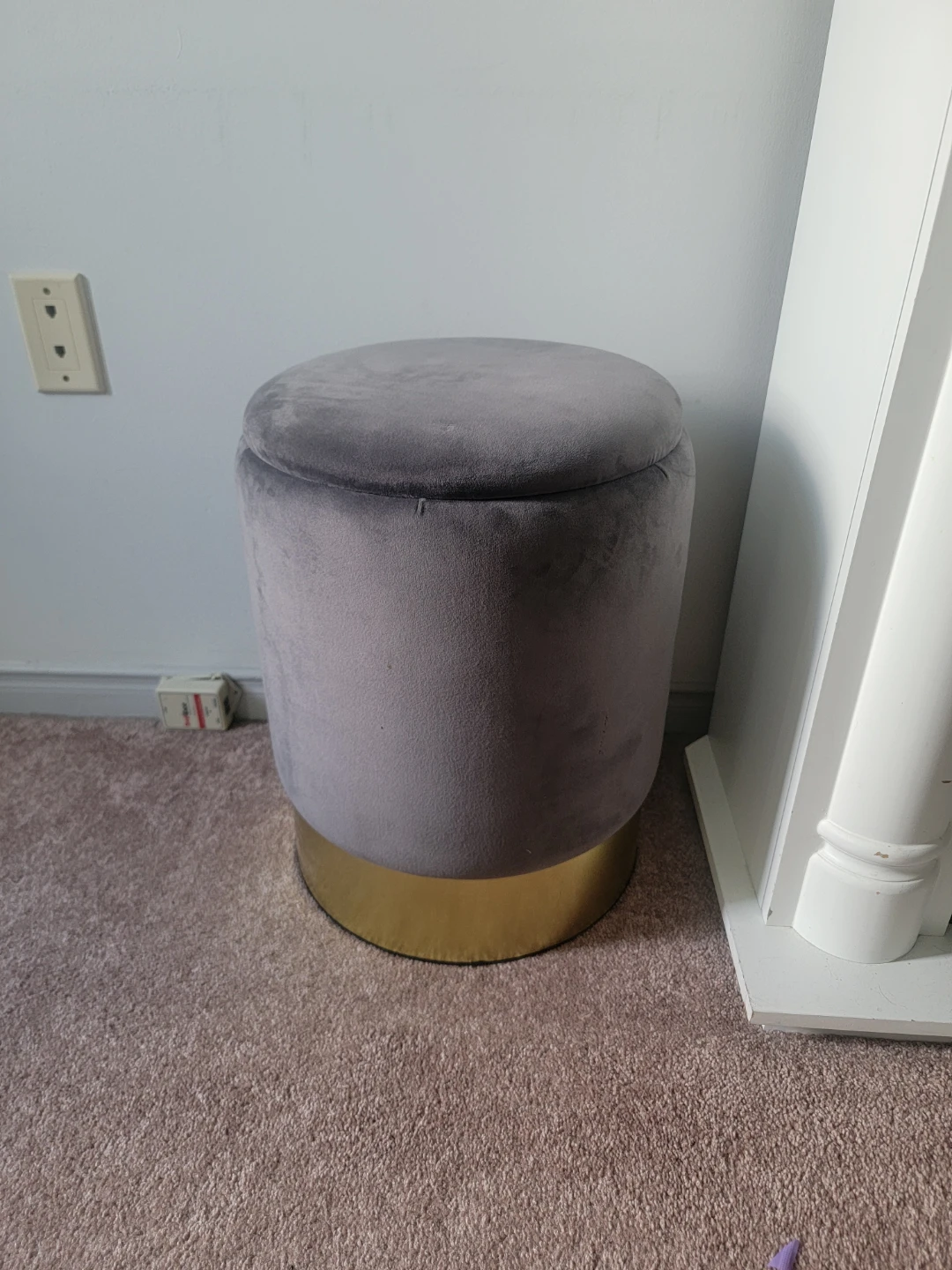 Grey Velvet Storage Ottoman with Gold Base - photo 2