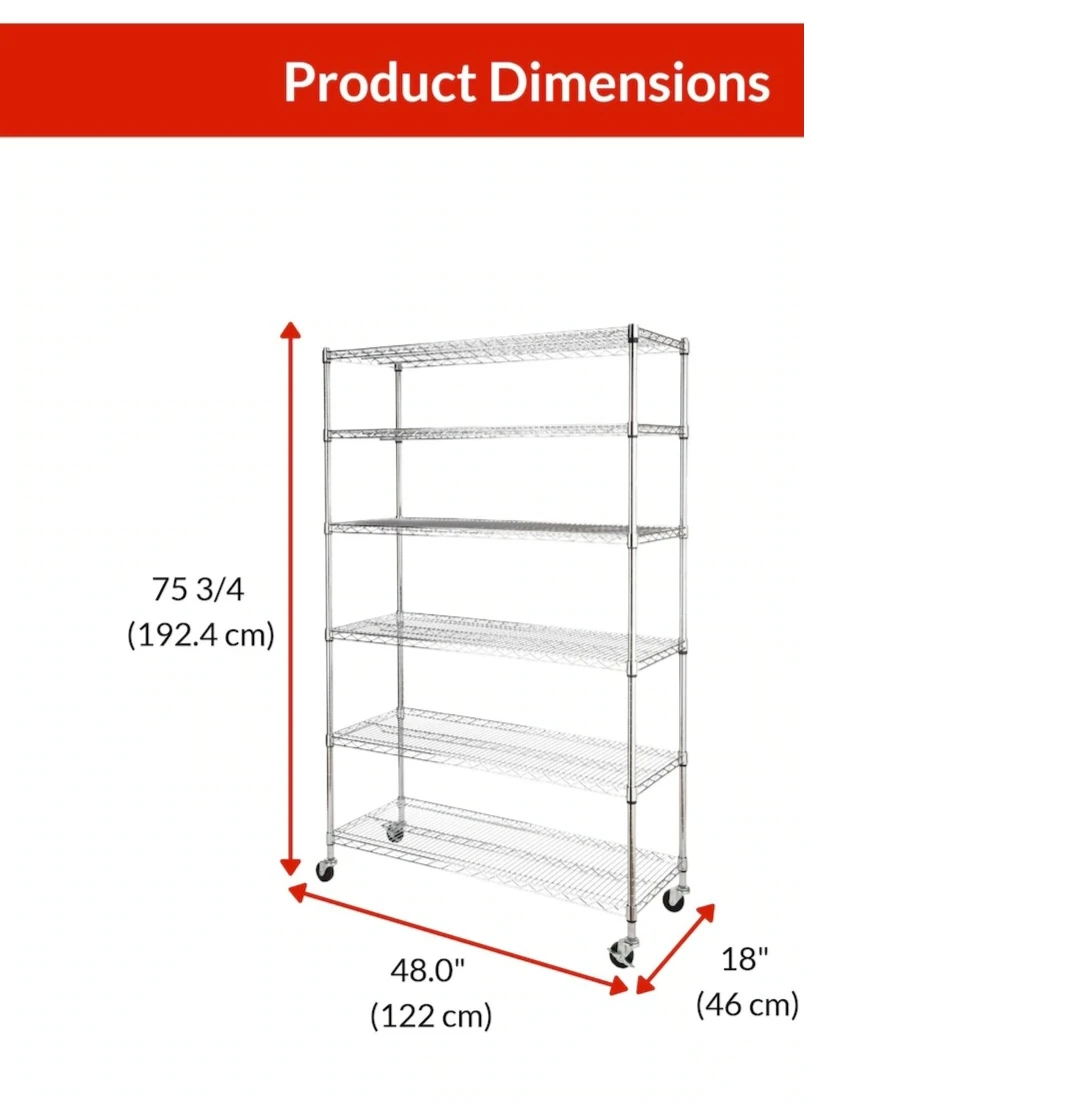 Metal 6-Tier Adjustable Wire Shelving Storage Unit with Wheels - photo 3