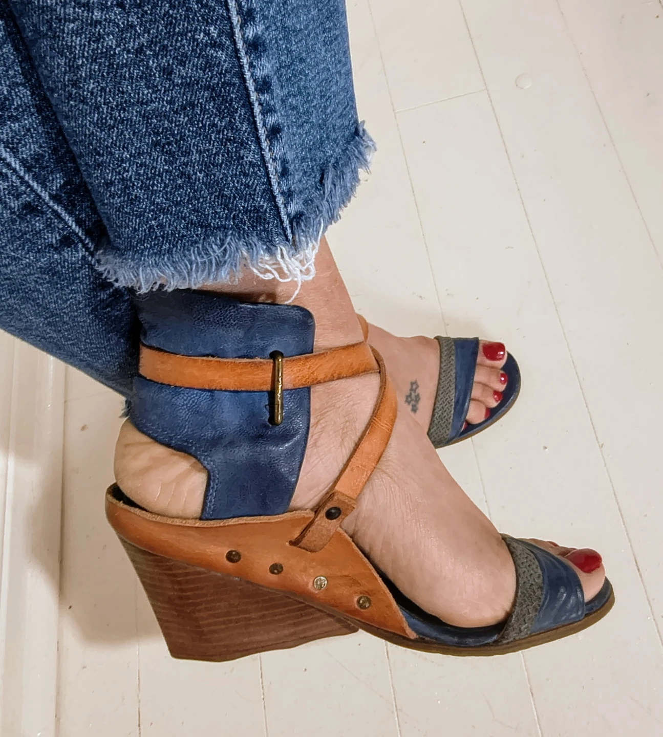 A.S. 98 Tan Blue Leather Slip-On with Teal Insole