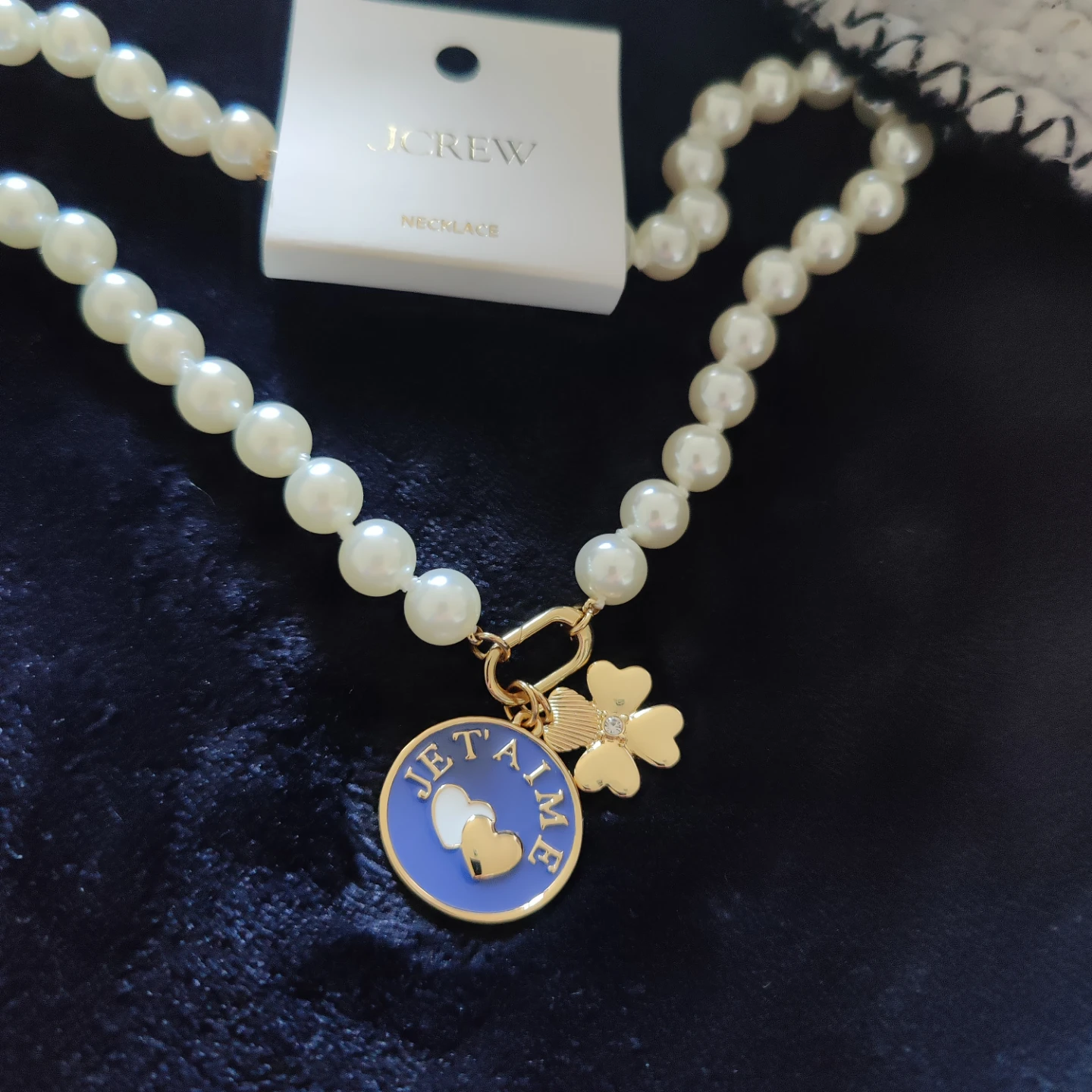 J.Crew Pearl Necklace with "Je T'aime" Charm