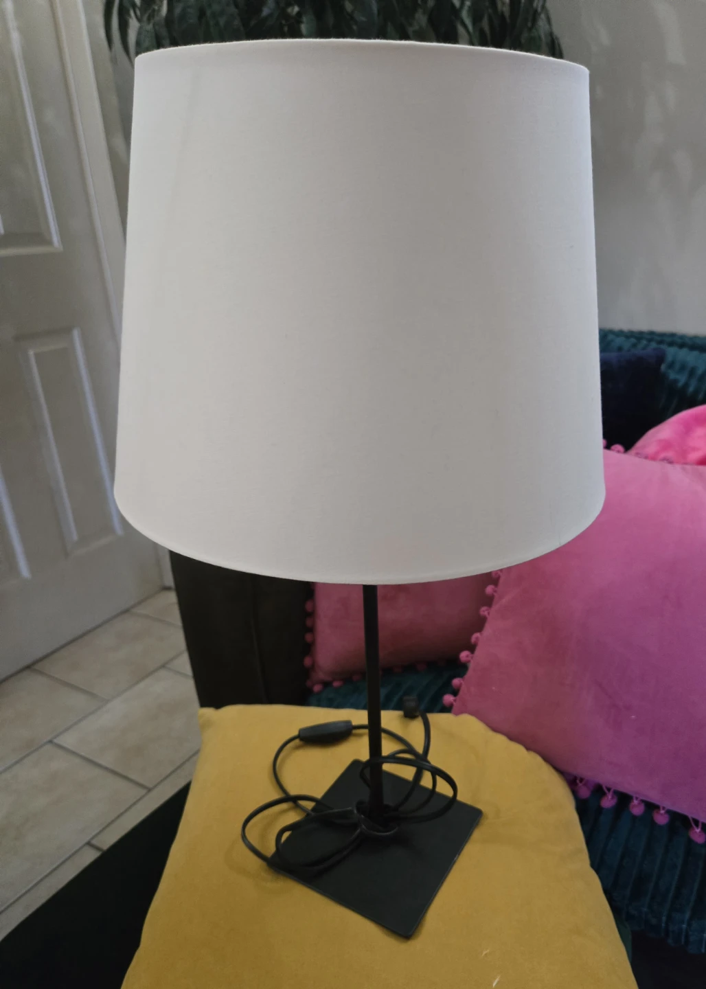 2x White Table Lamp with Black Base