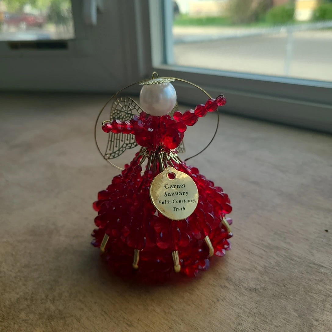 Red Beaded Angel Ornament - Garnet January