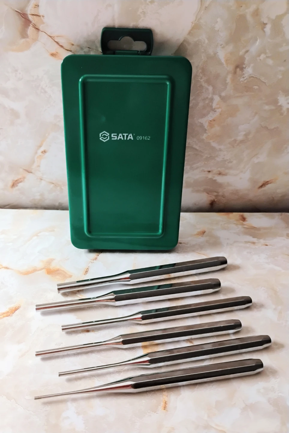 SATA 6-PIECE PIN PUNCH SET WITH METAL CASE #09162