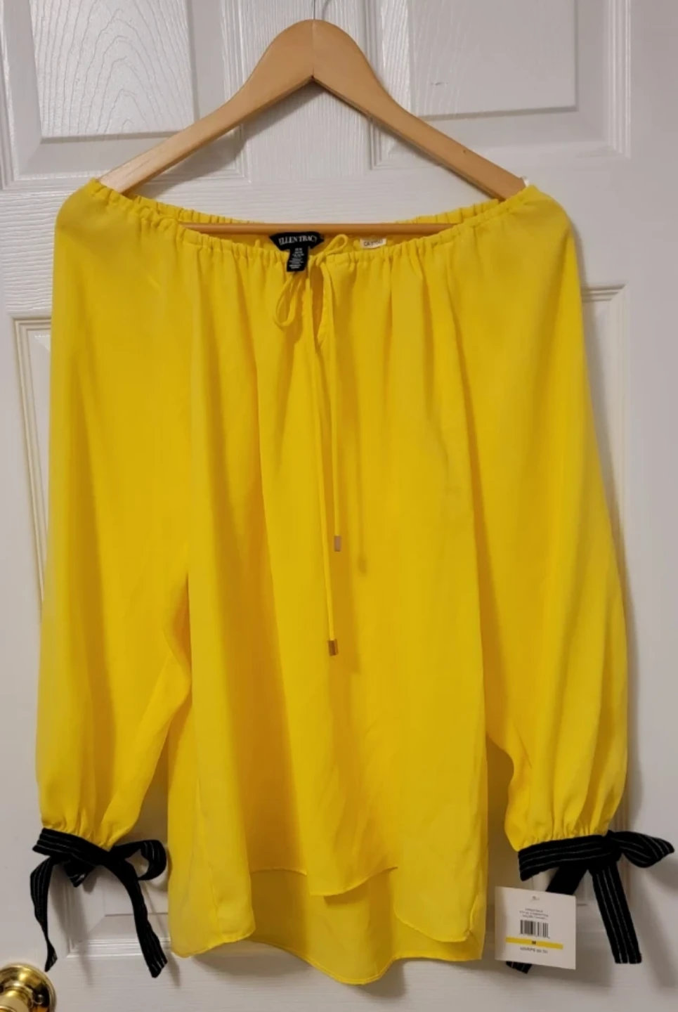 Ellen Tracy Women's Yellow Tie-Neck Blouse Size M - photo 2