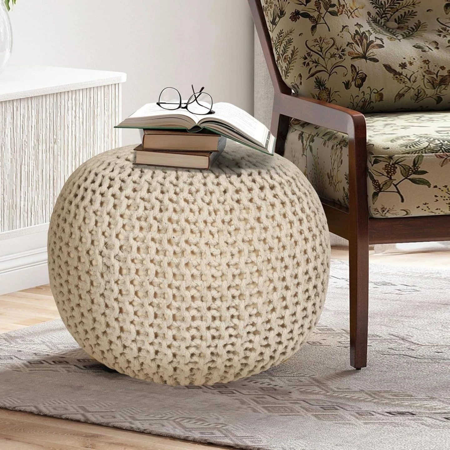 Hand Knit Pouf Ottoman